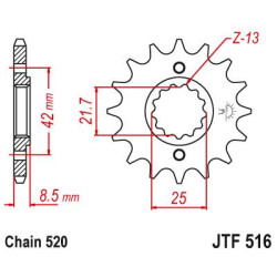 Kit Chaine Kawasaki El 250 F2 1996-2002 14x40 - 520 Sans Joints Toriques