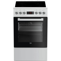 CUISINIÈRE 4 FOYERS VITROCÉRAMIQUE FOUR MULTIFONCTIONS ÉMAIL LISSE LARGEUR 50CM BLANC