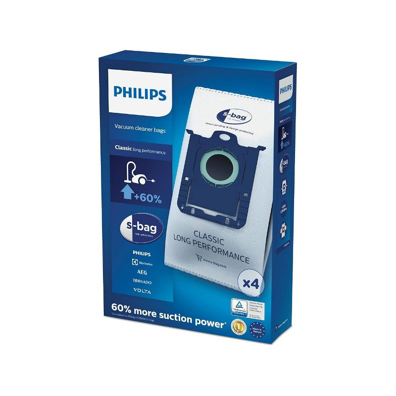 PHILIPS - Lot de 4 sacs aspirateur S-bag Classique Longue Performance - FC8021