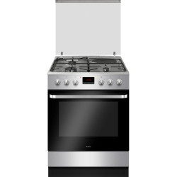 CUISINIÉRE 3 FEUX GAZ + 1 ÉLECTRIQUE, FOUR MULTIFONCTIONS PYROLYSE 77L INOX