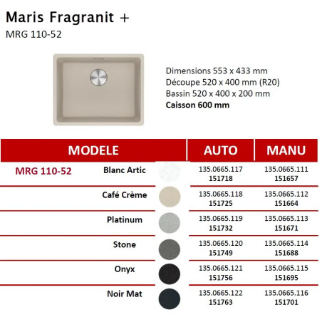 EVIER 151701 MARIS MRG 110-52 NOIR MAT