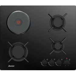 TABLE DE CUISSON VERRE NOIR MIXTE 3 FEUX GAZ + 1 ÉLECTRIQUE