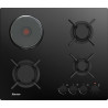 TABLE DE CUISSON VERRE NOIR MIXTE 3 FEUX GAZ + 1 ÉLECTRIQUE