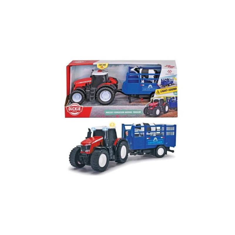 Occasion - Tracteur Massey Ferguson - Dickie - 26cm - Roues libres, remorque, son et lumiÃ¨re