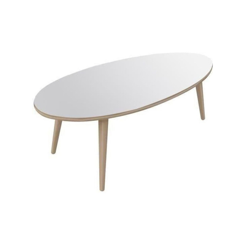 Occasion -NARVIK Table basse ovale style scandinave blanc brillant