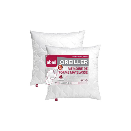 Occasion - Très bon état ABEIL Lot de 2 Oreillers a mÃ©moire de forme matelassÃ©s- 60x60 cm - Blanc