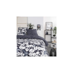 Occasion - Très bon état Parure de lit Mawira - 2 personnes - 260 x 240 cm - 100% coton - Bleu marine Motif Floral - TODAY