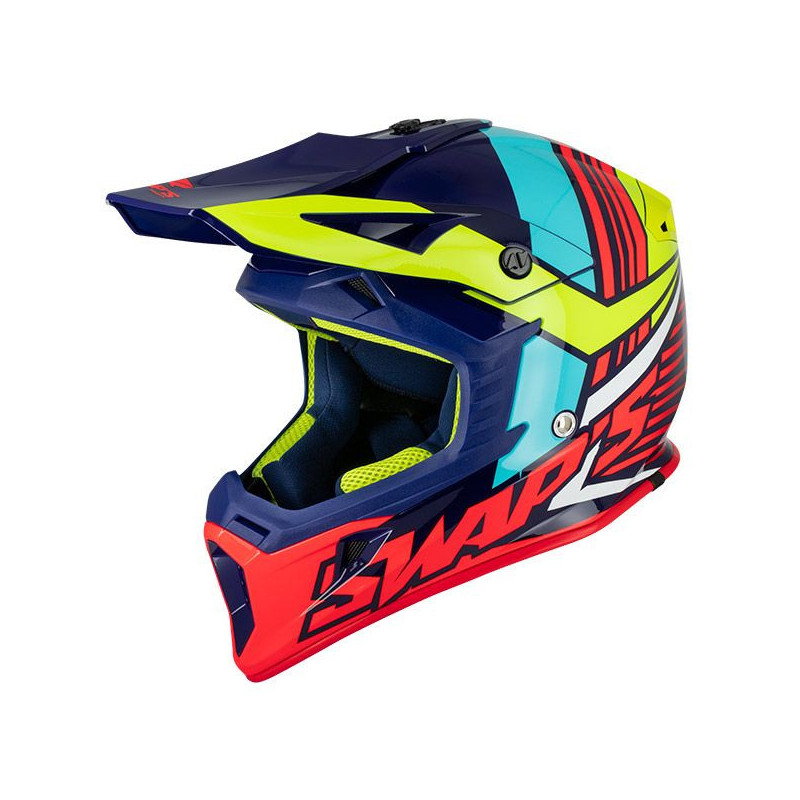 Casque Cross BLUR S818 - Bleu / Jaune flu / Rouge Brillant - Taille L