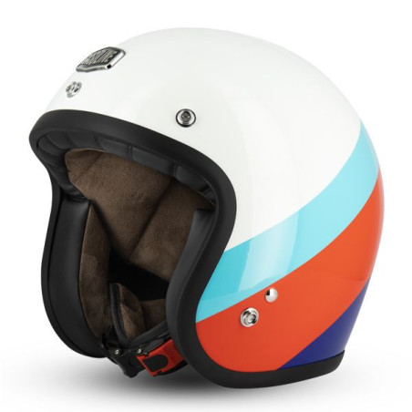 Casque Jet Cafe Racer S250 Blanc / Bleu ciel / Rouge  Brillant - Taille XL