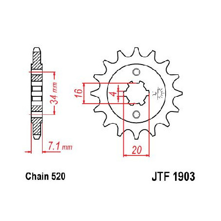 Pignon KTM - 520 - 14 Dents - Similaire JTF1903 - Made in Germany