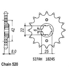 Kit Chaine Origine Honda Xls 400 1981 - 14x43 - 520 Sans Joints Toriques
